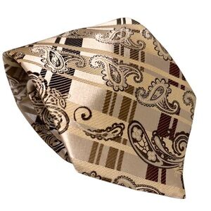 Vtg Kai Long Mens Tie Handmade Silk Champagne Gold Paisley Necktie 58x3.75”